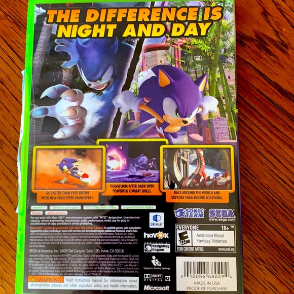 XBOX 360 Video game Platinum Hits Sonic Unleashed in original package w/book guc